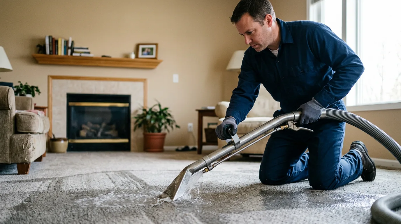 Water damage restoration technician working near West Bend, WI